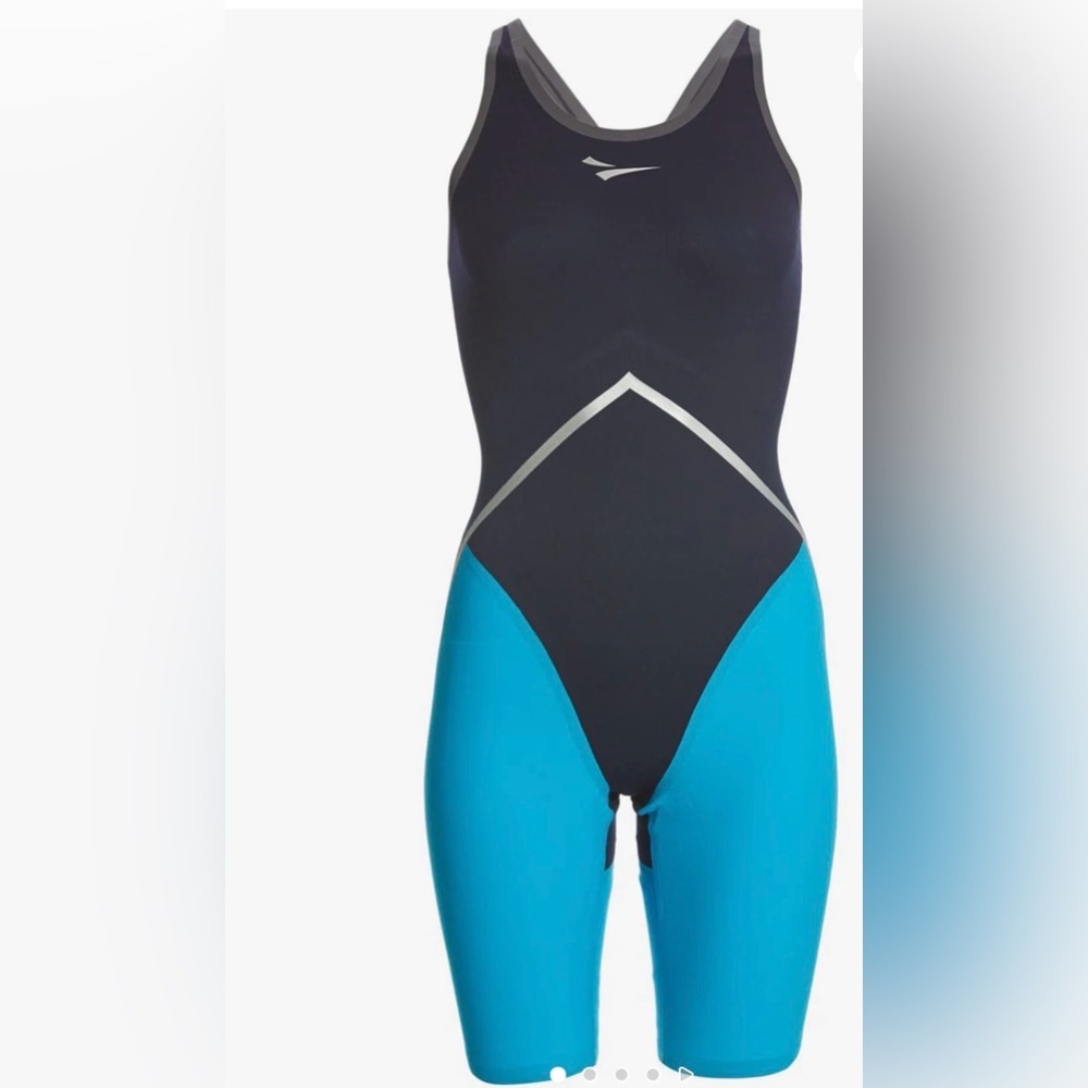 FINIS Rival Open Back Kneeskin technical racing suit in Navy/Aqua, size 32